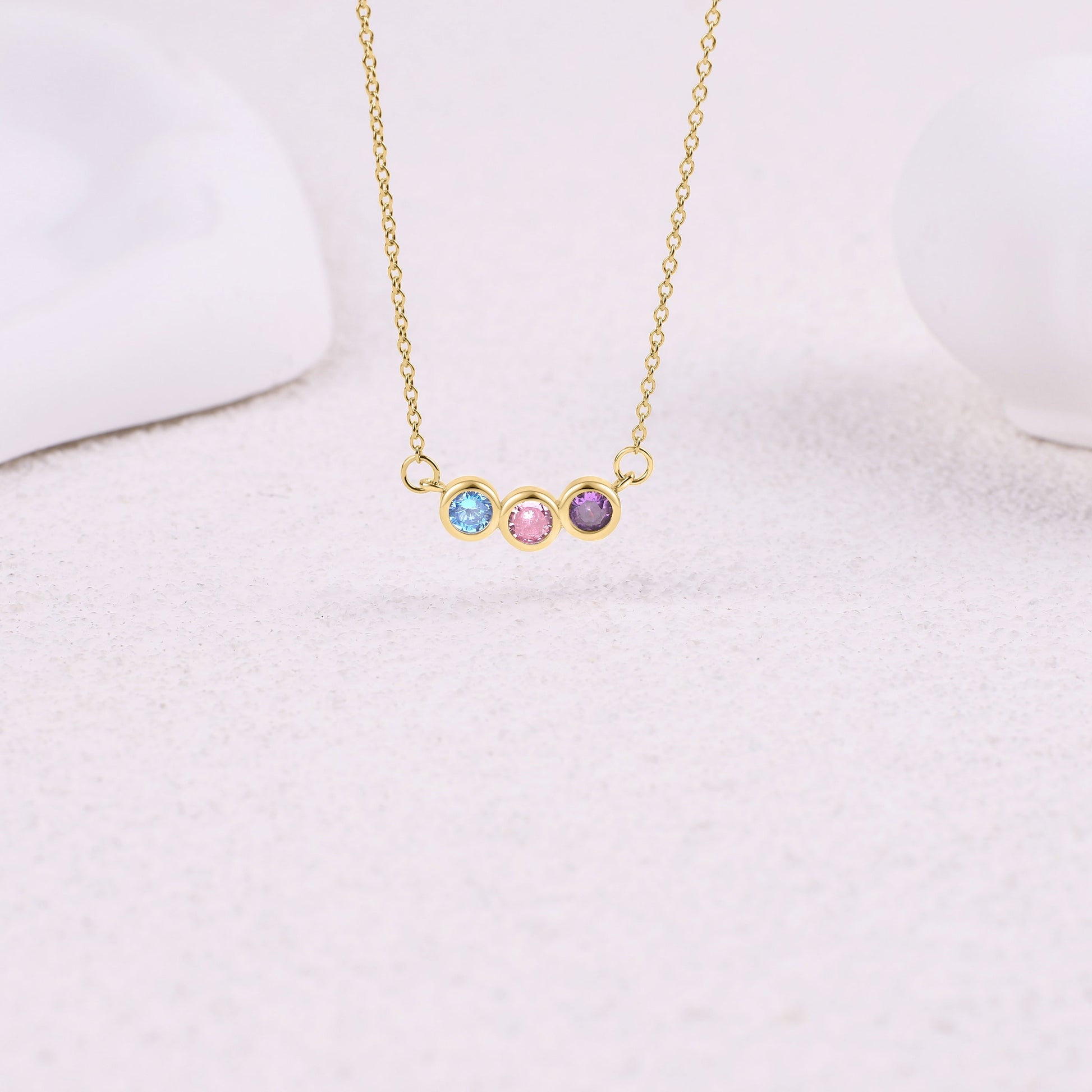 Dainty Family Birthstones Necklace in gold tone