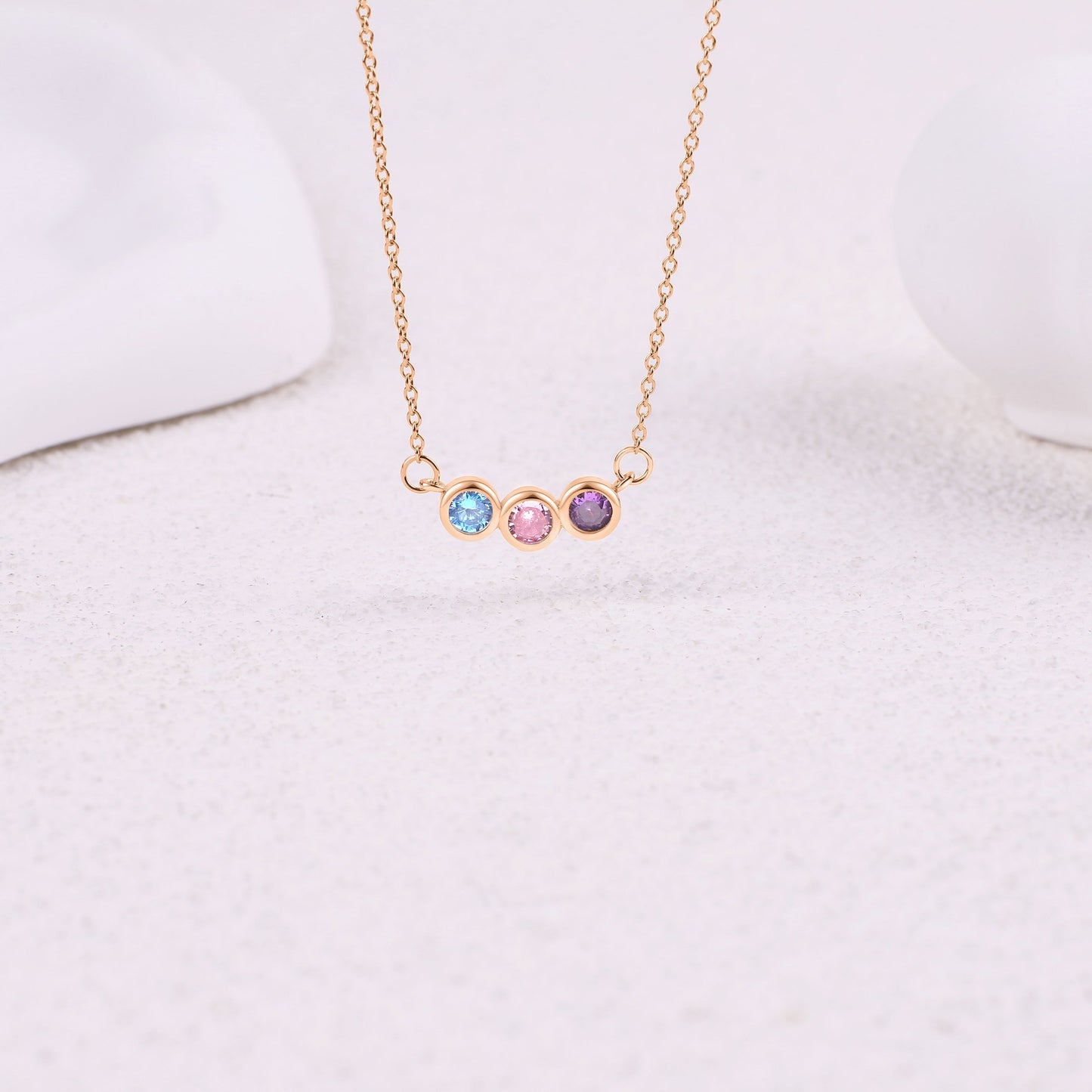 Dainty Family Birthstones Necklace in rose gold tone
