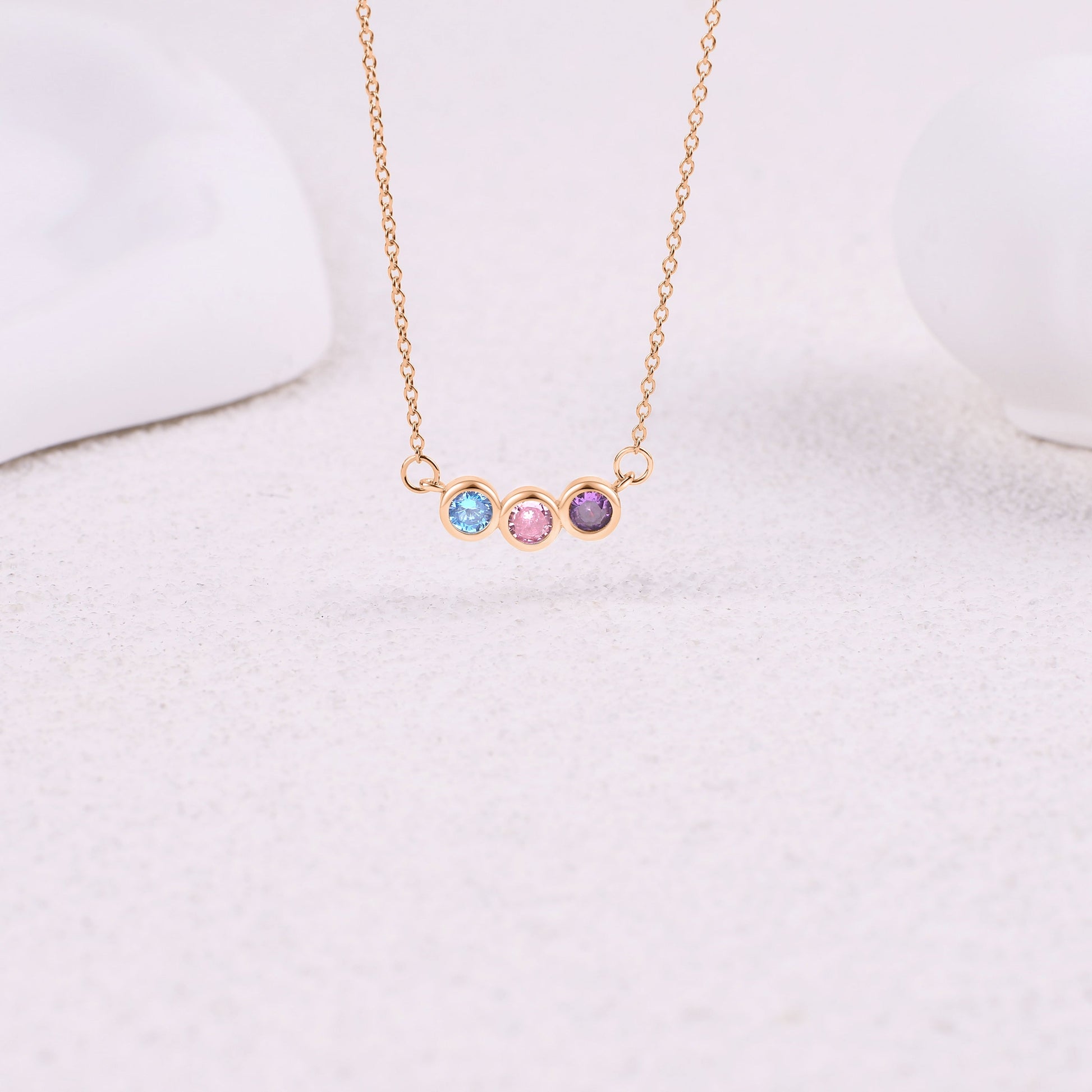 Dainty Family Birthstones Necklace in rose gold tone