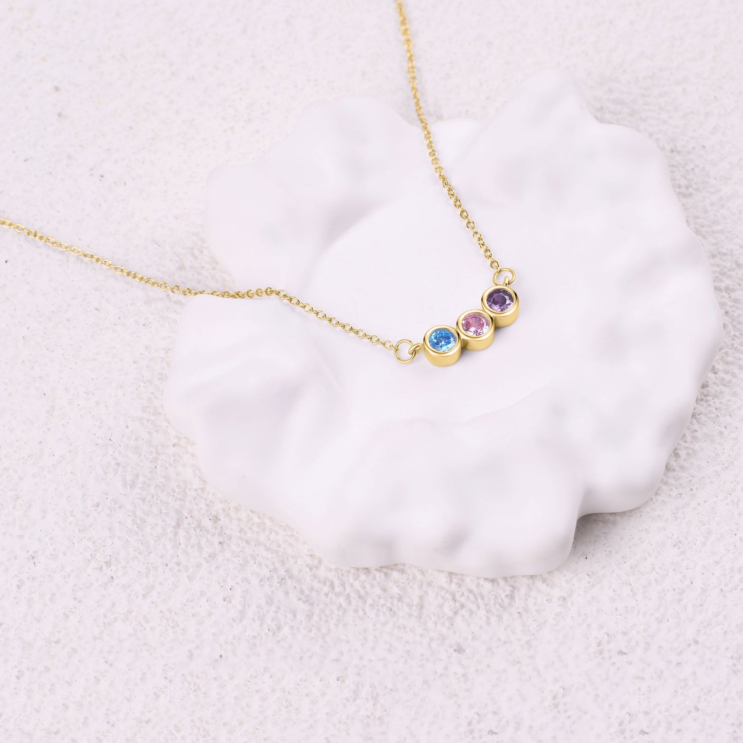 Dainty Family Birthstones Necklace in gold tone