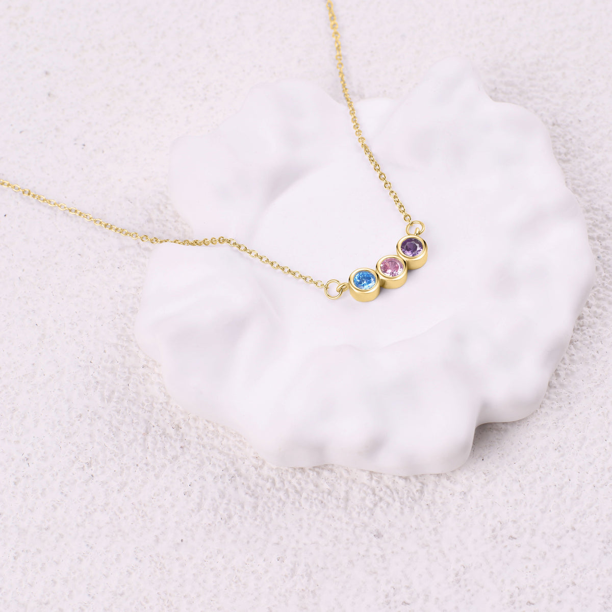 Dainty Family Birthstones Necklace in gold tone