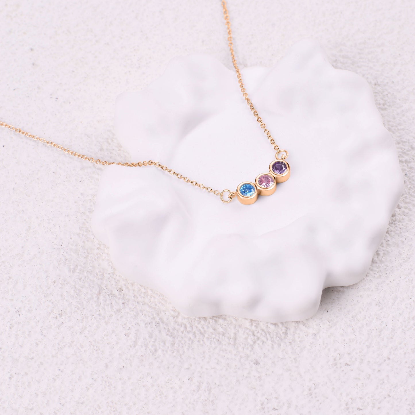 Dainty Family Birthstones Necklace in rose gold tone