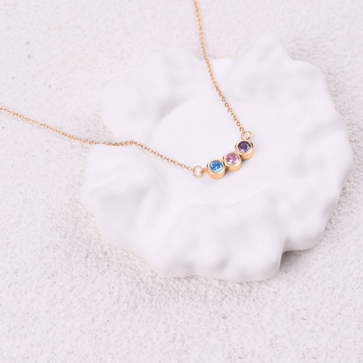 Dainty Family Birthstones Necklace in rose gold tone