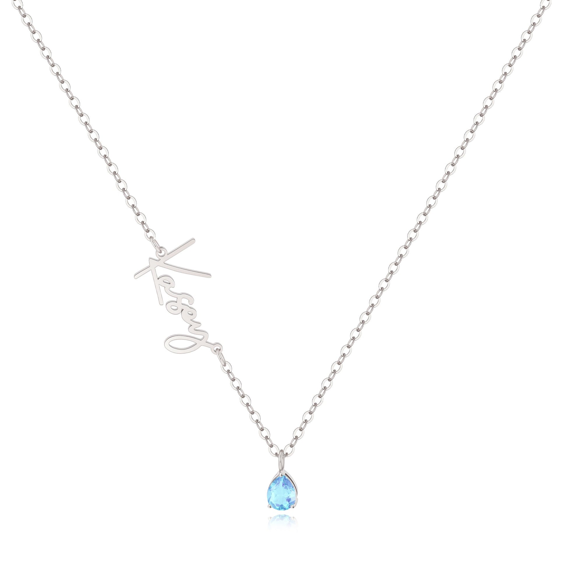 Handmade Birthstone Name Necklace in 925 sterling silver