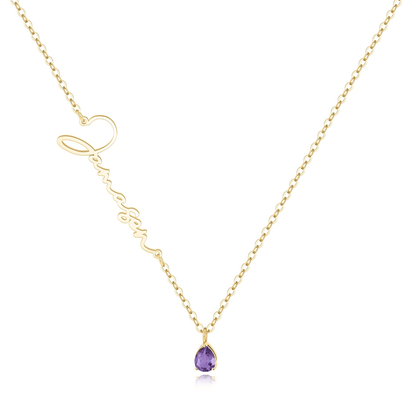 Handmade Birthstone Name Necklace in gold tone
