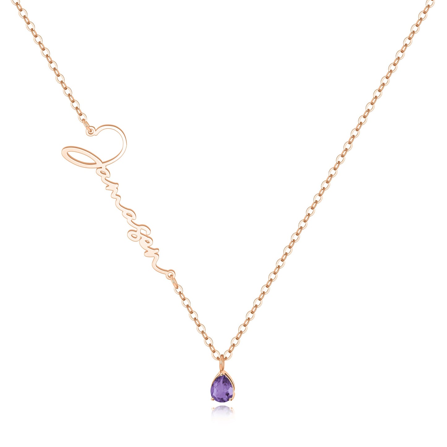 Handmade Birthstone Name Necklace in rose gold tone