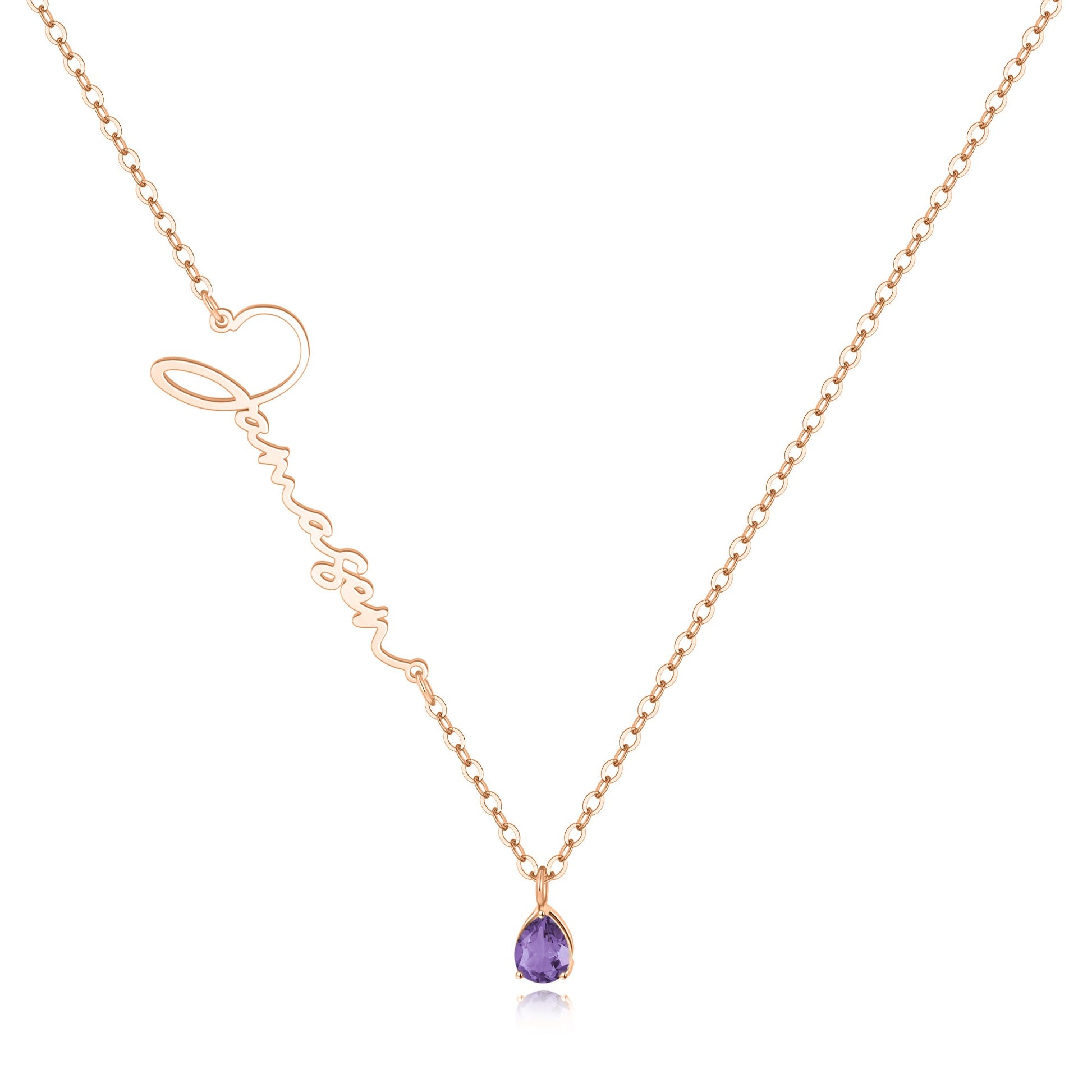 Handmade Birthstone Name Necklace in rose gold tone