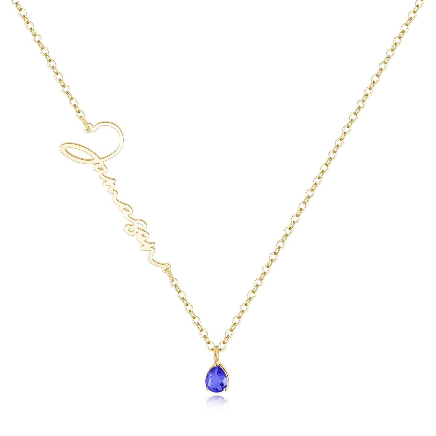 Handmade Birthstone Name Necklace in gold tone