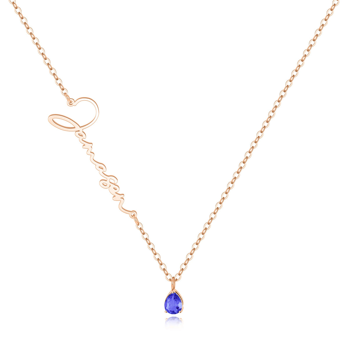 Handmade Birthstone Name Necklace in rose gold tone