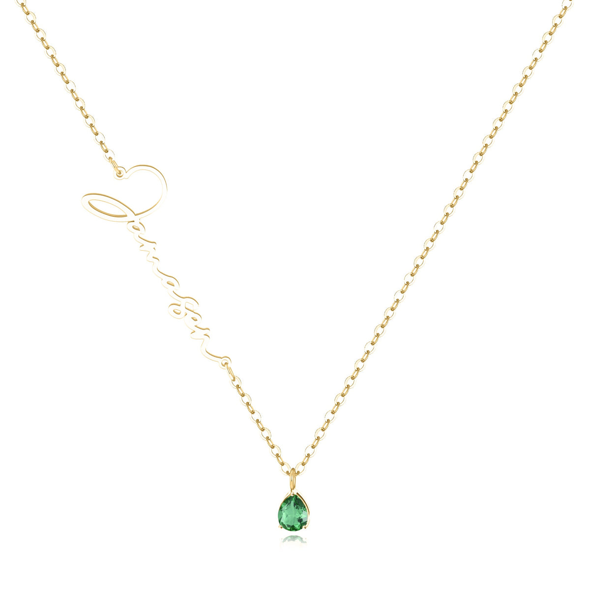 Handmade Birthstone Name Necklace in gold tone