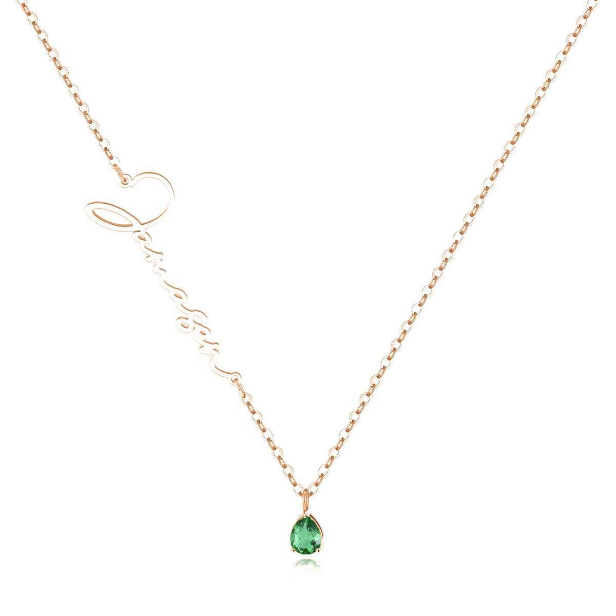 Handmade Birthstone Name Necklace in rose gold tone