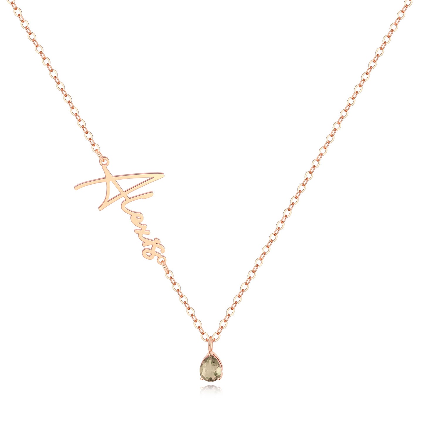 Handmade Birthstone Name Necklace in rose gold tone
