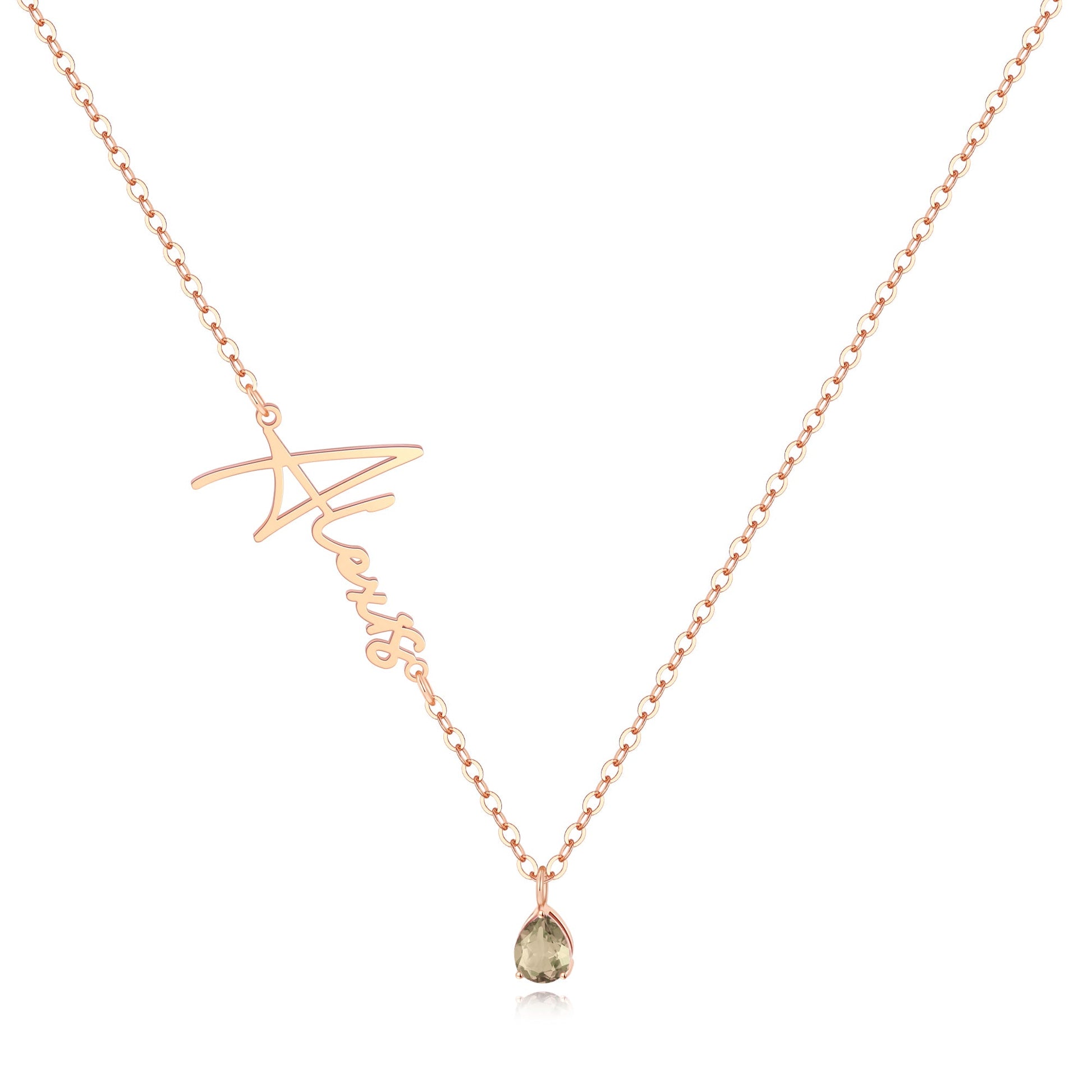 Handmade Birthstone Name Necklace in rose gold tone