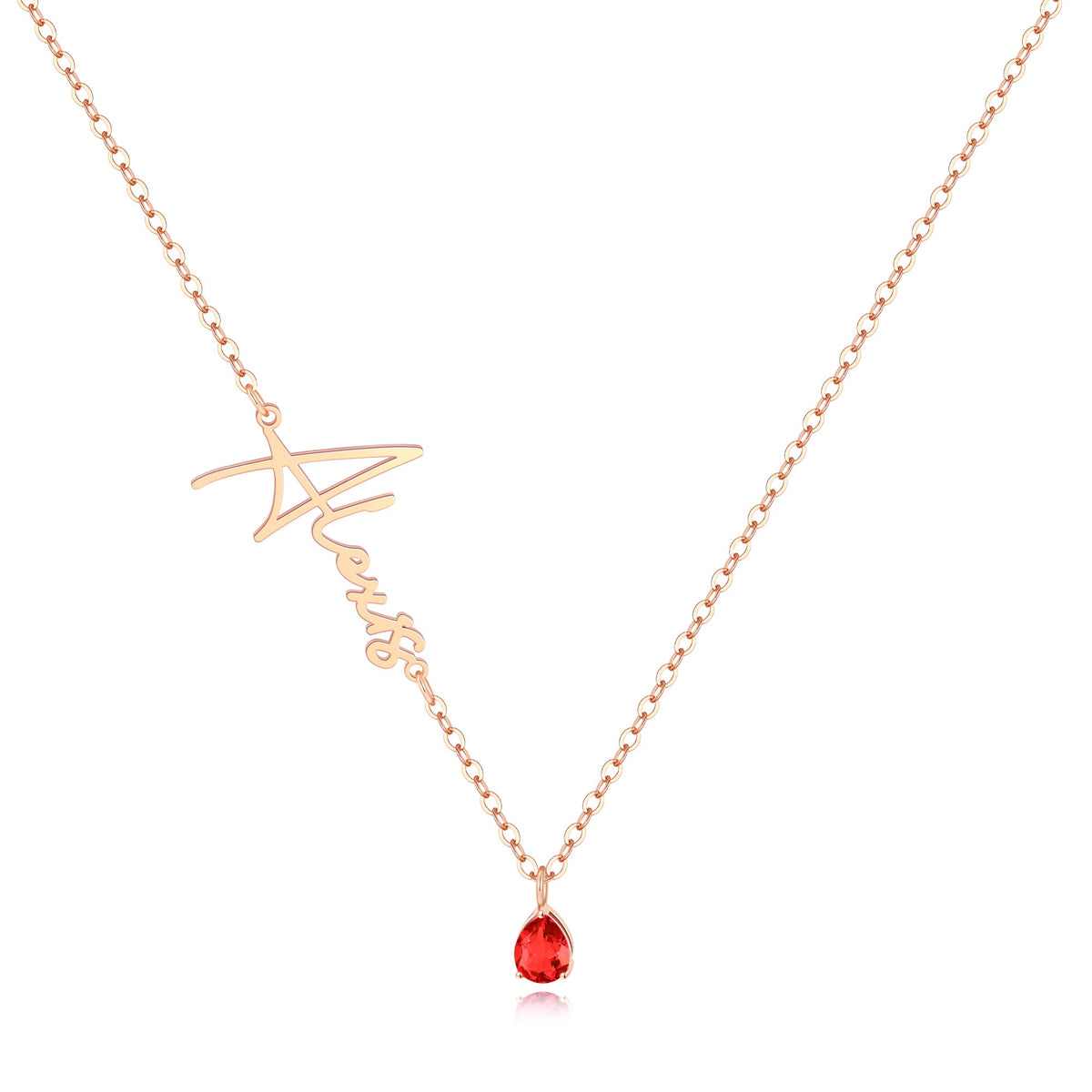 Handmade Birthstone Name Necklace in rose gold tone