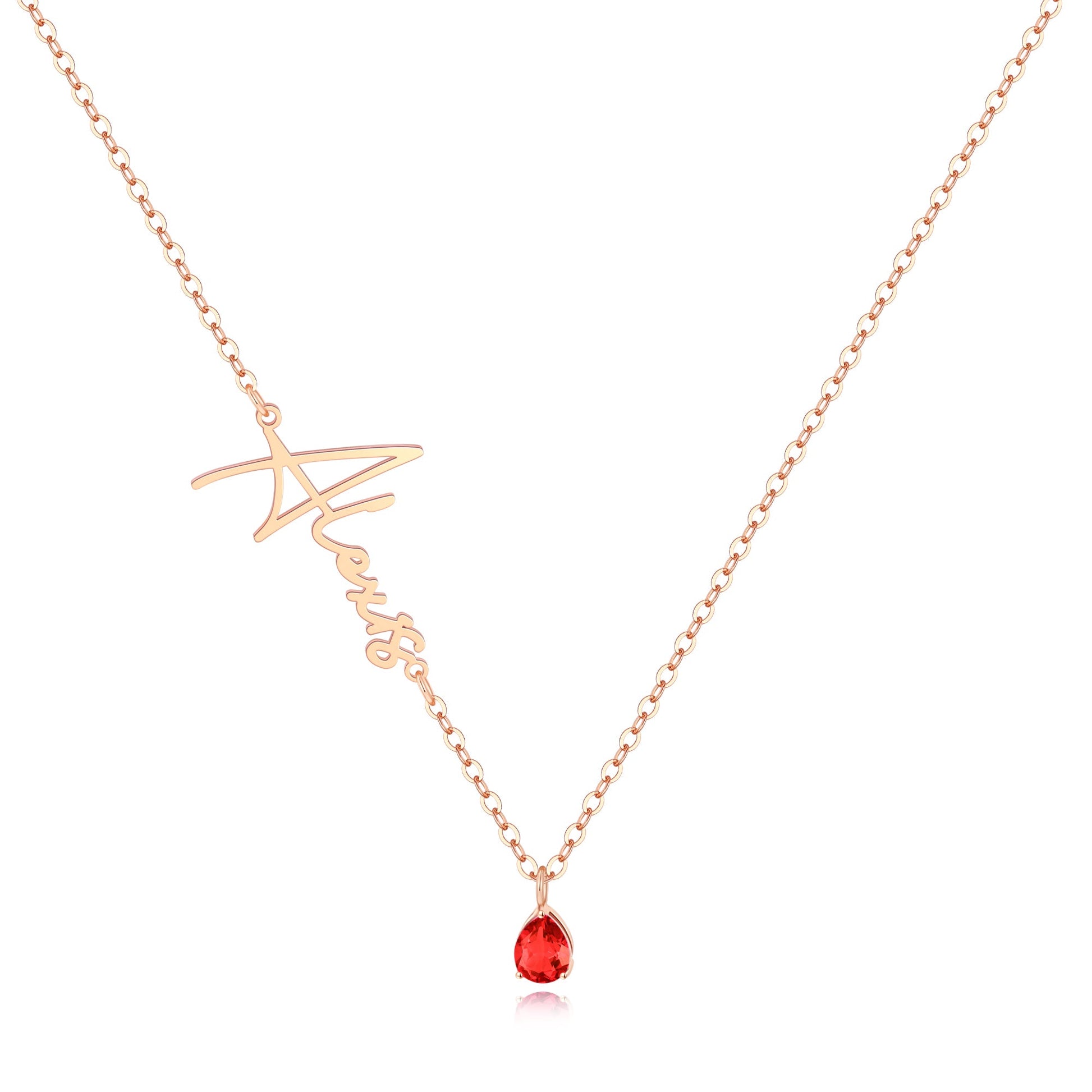 Handmade Birthstone Name Necklace in rose gold tone