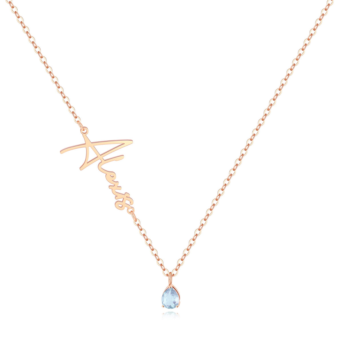 Handmade Birthstone Name Necklace in rose gold tone