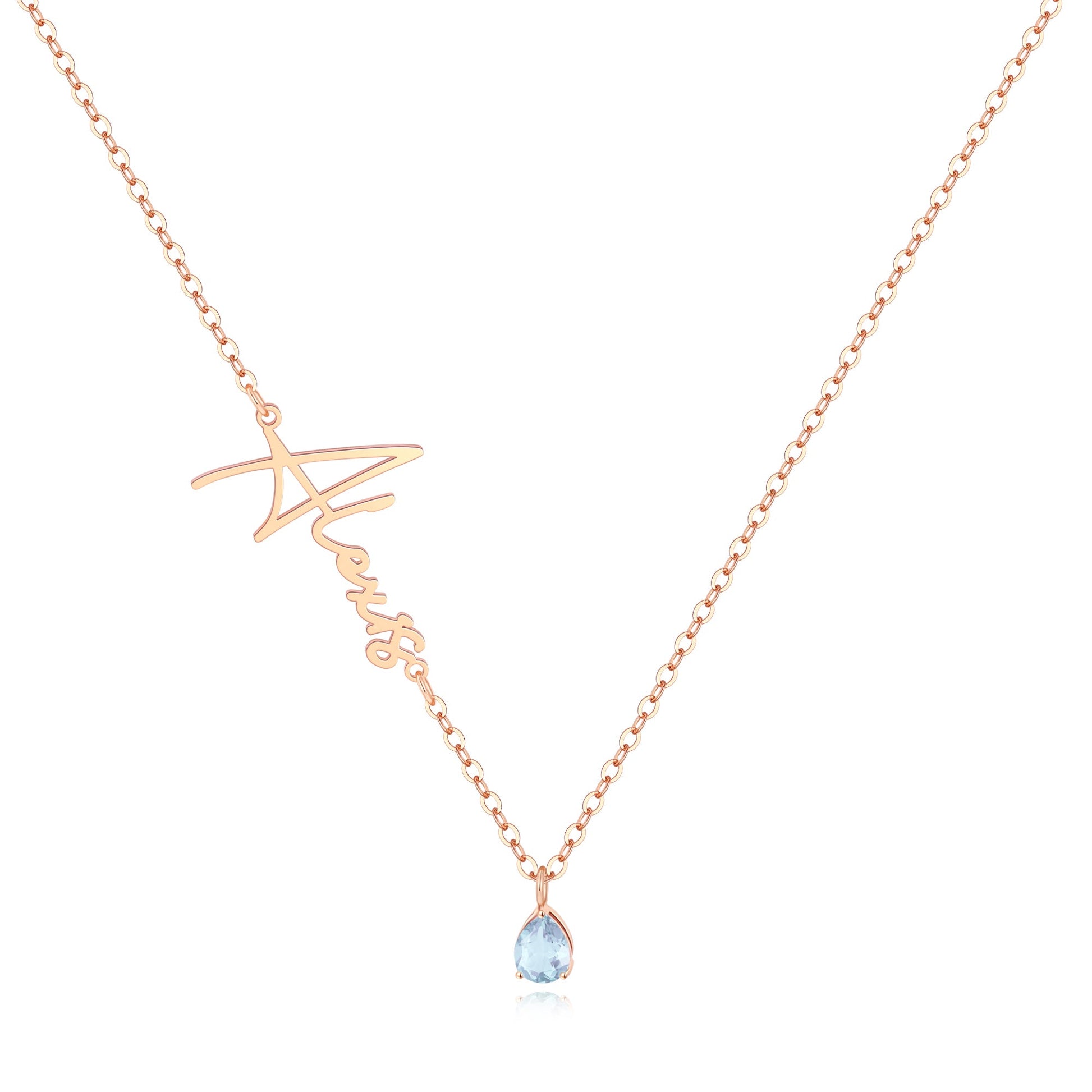 Handmade Birthstone Name Necklace in rose gold tone