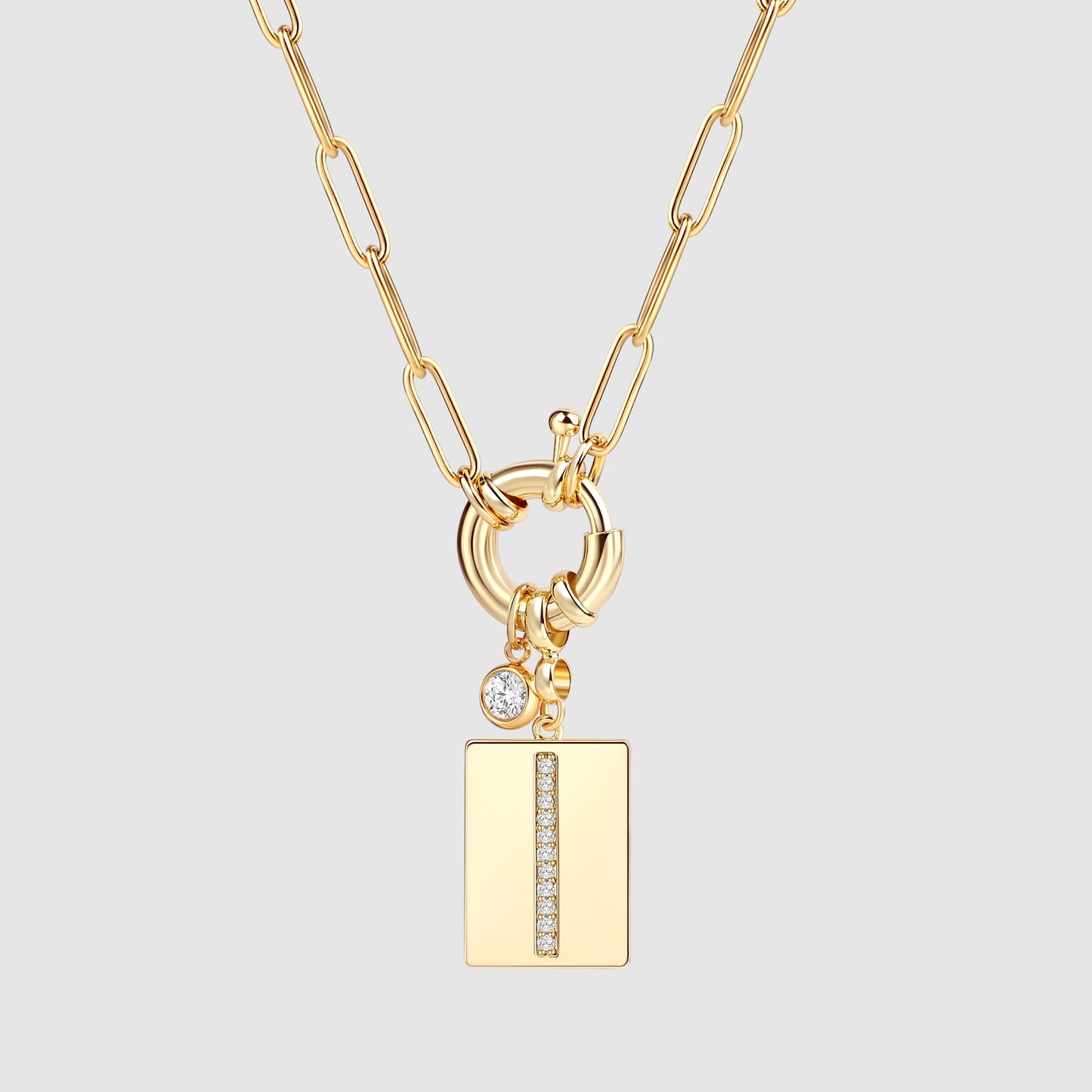 Collana Pendente Iniziale Pavé con Catena Paperclip