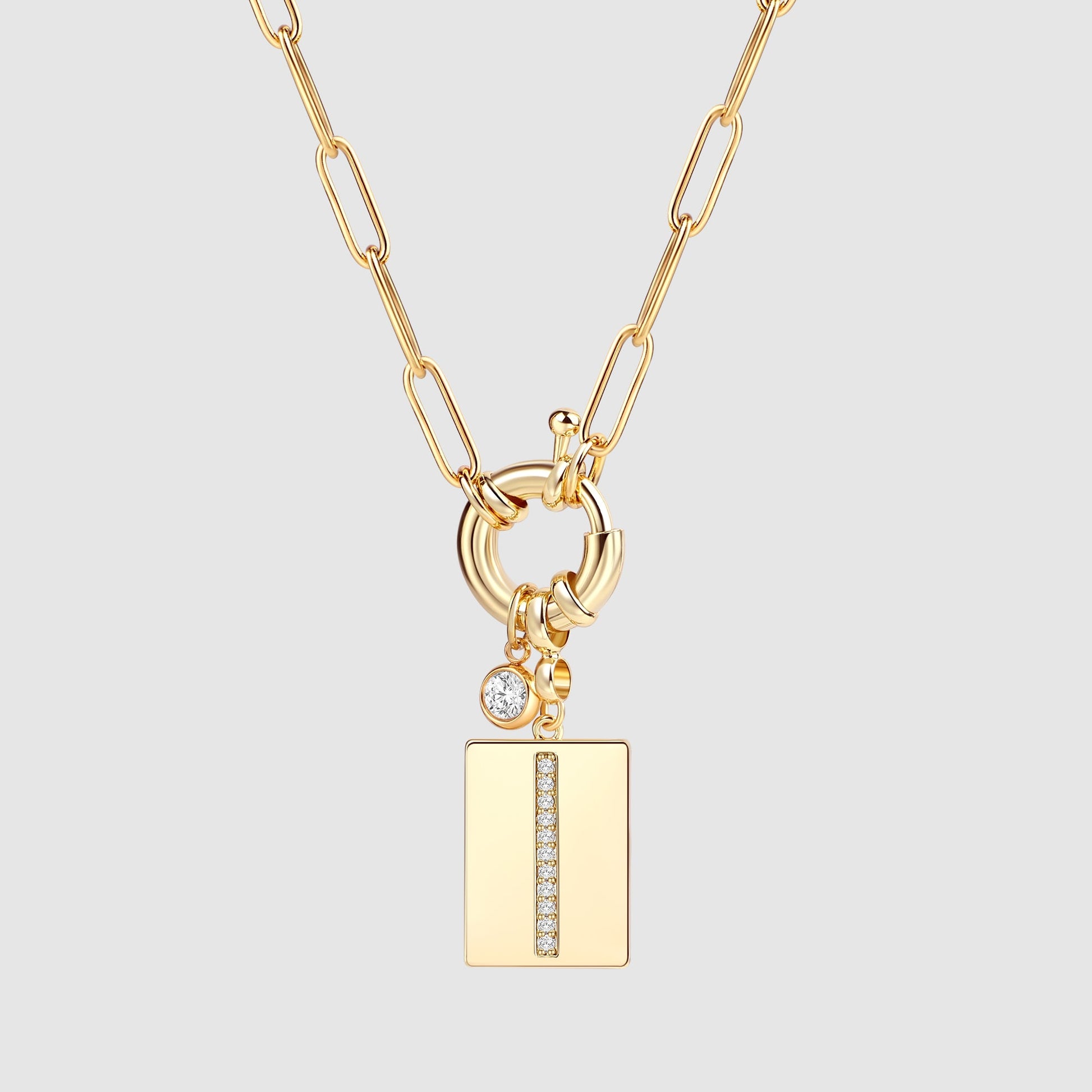 Collana Pendente Iniziale Pavé con Catena Paperclip