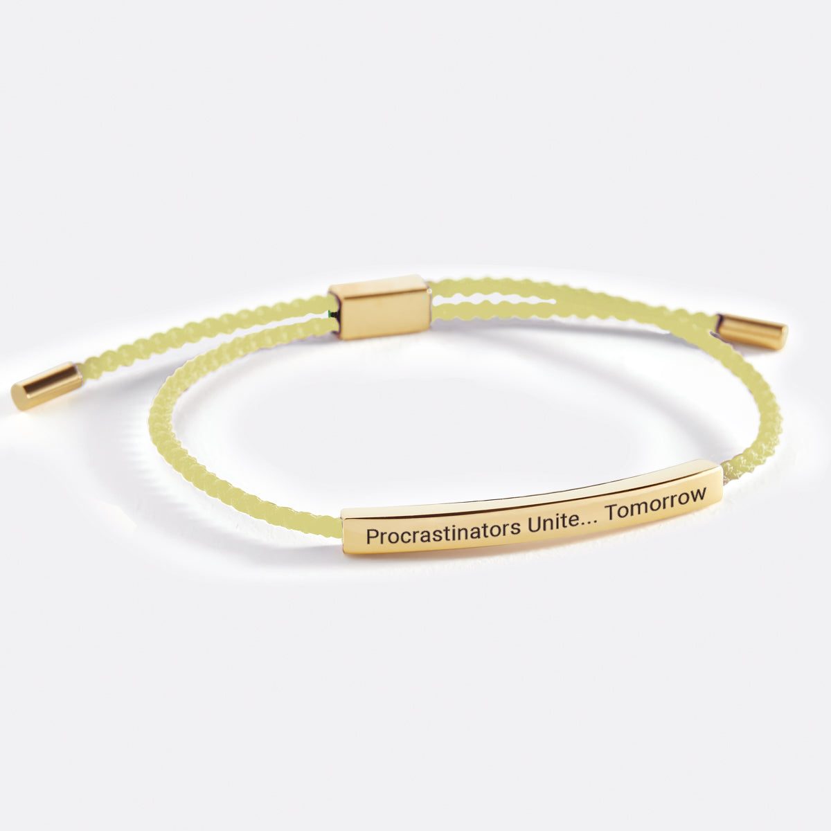Procrastinators Unite... Tomorrow Inspire Bracelet in gold tone