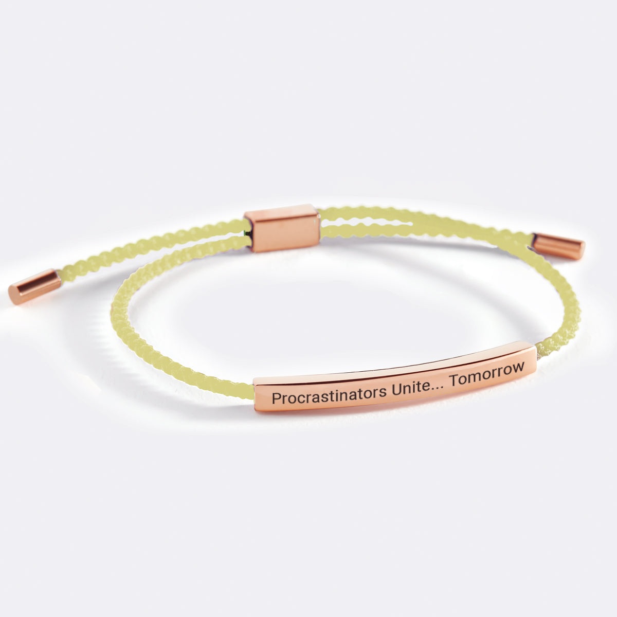 Procrastinators Unite... Tomorrow Inspire Bracelet in rose gold tone