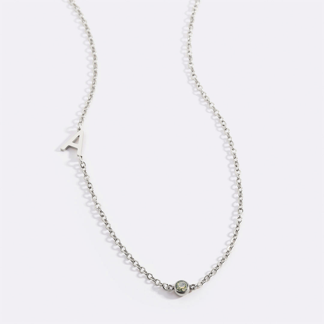 Initial Necklace with Birthstone Accent in 925 sterling silver with August birthstone