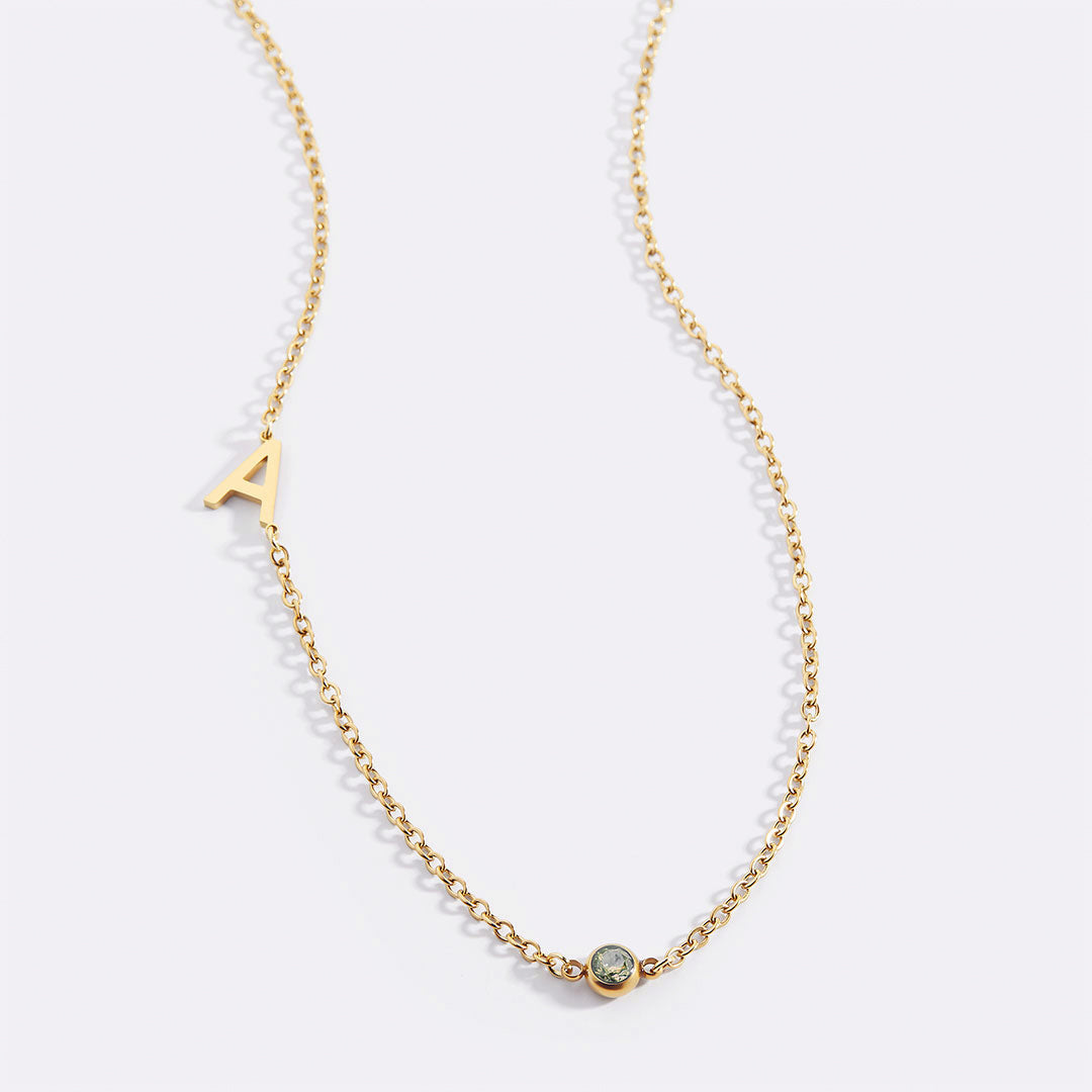 Initial Necklace with Birthstone Accent with August birthstone