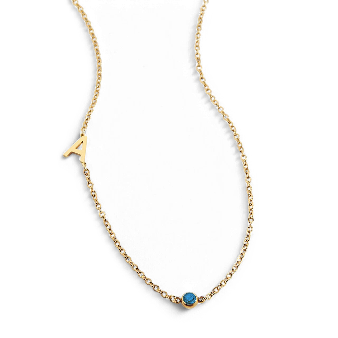 Initial Necklace with Birthstone Accent with December birthstone