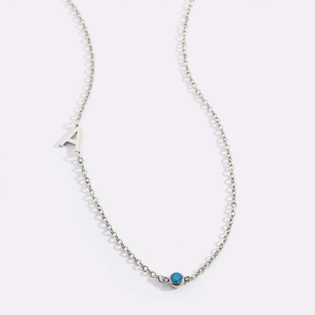 Initial Necklace with Birthstone Accent in 925 sterling silver with December birthstone