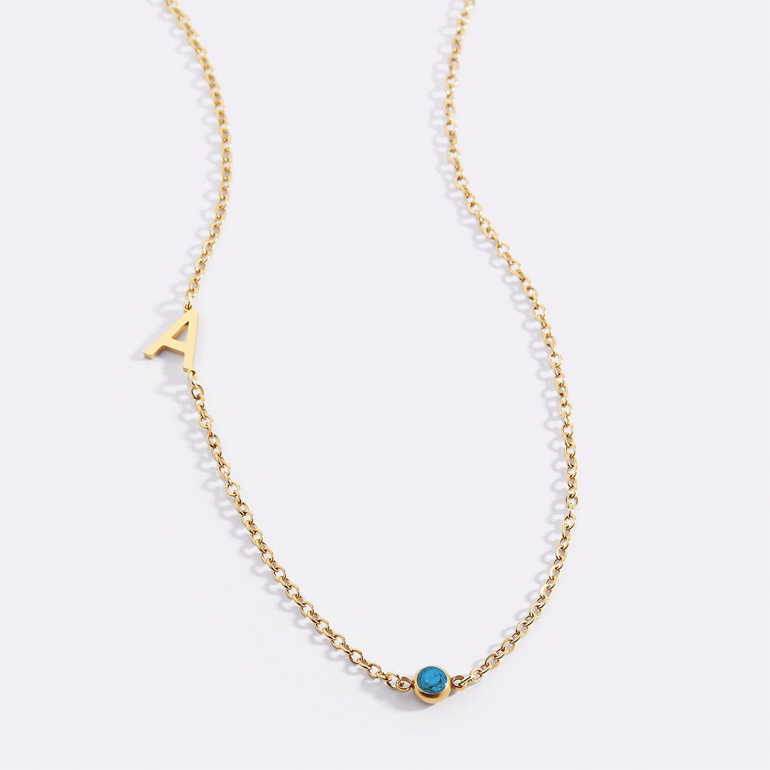 Initial Necklace with Birthstone Accent with December birthstone