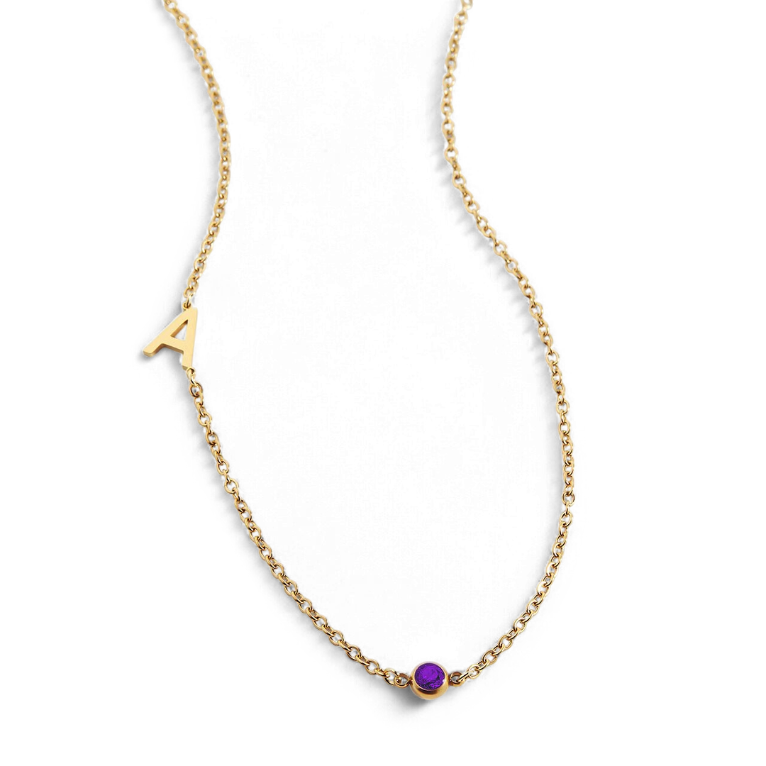 Initial Necklace with Birthstone Accent — Vanny Jewels