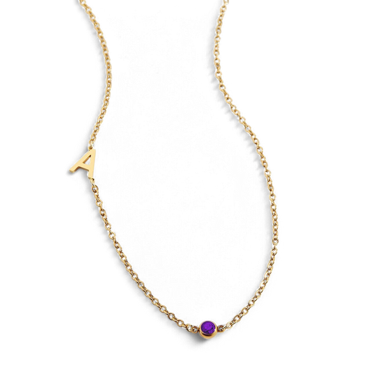 Initial Necklace with Birthstone Accent — Vanny Jewels