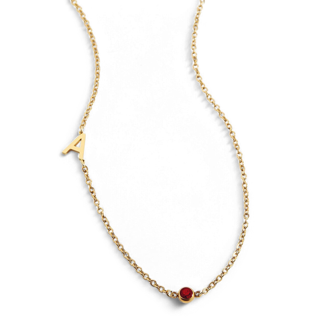 Initial Necklace with Birthstone Accent with January birthstone