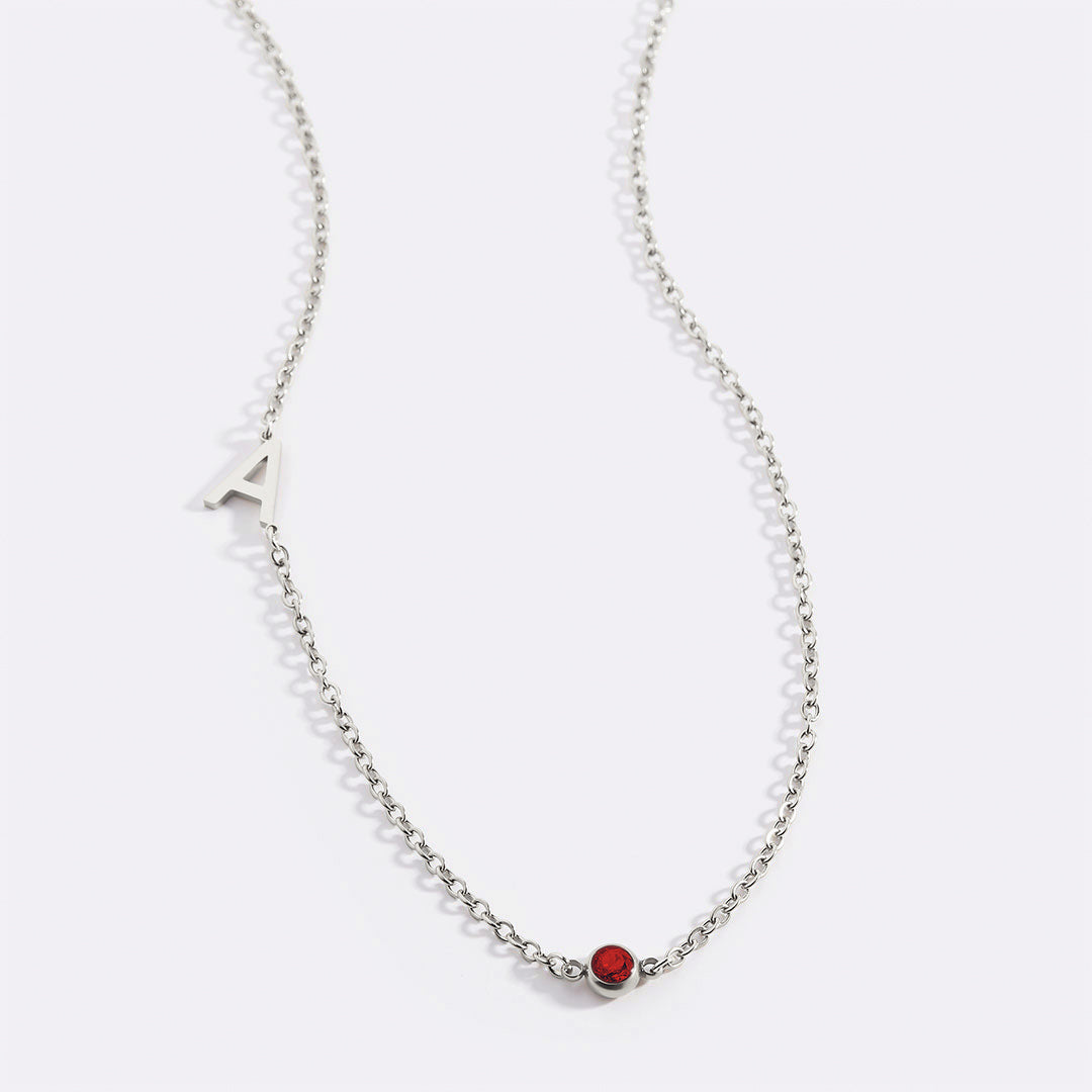 Initial Necklace with Birthstone Accent in 925 sterling silver with January birthstone