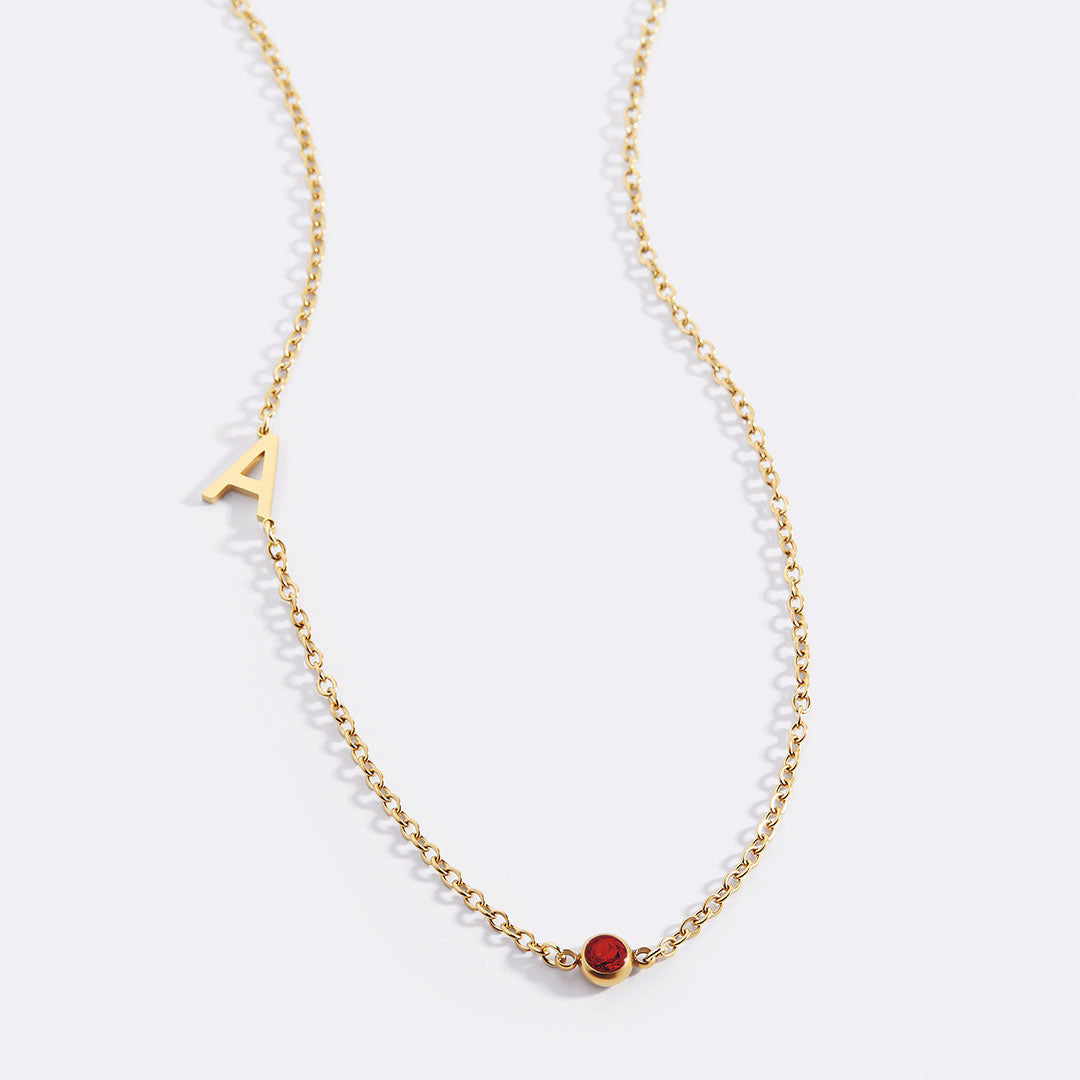 Initial Necklace with Birthstone Accent with January birthstone
