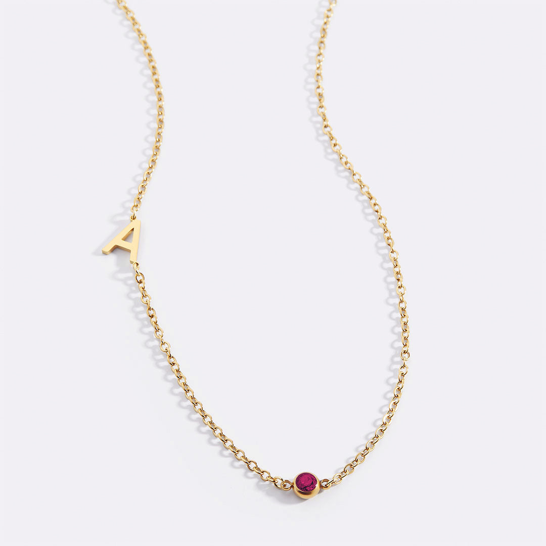 Initial Necklace with Birthstone Accent with July birthstone