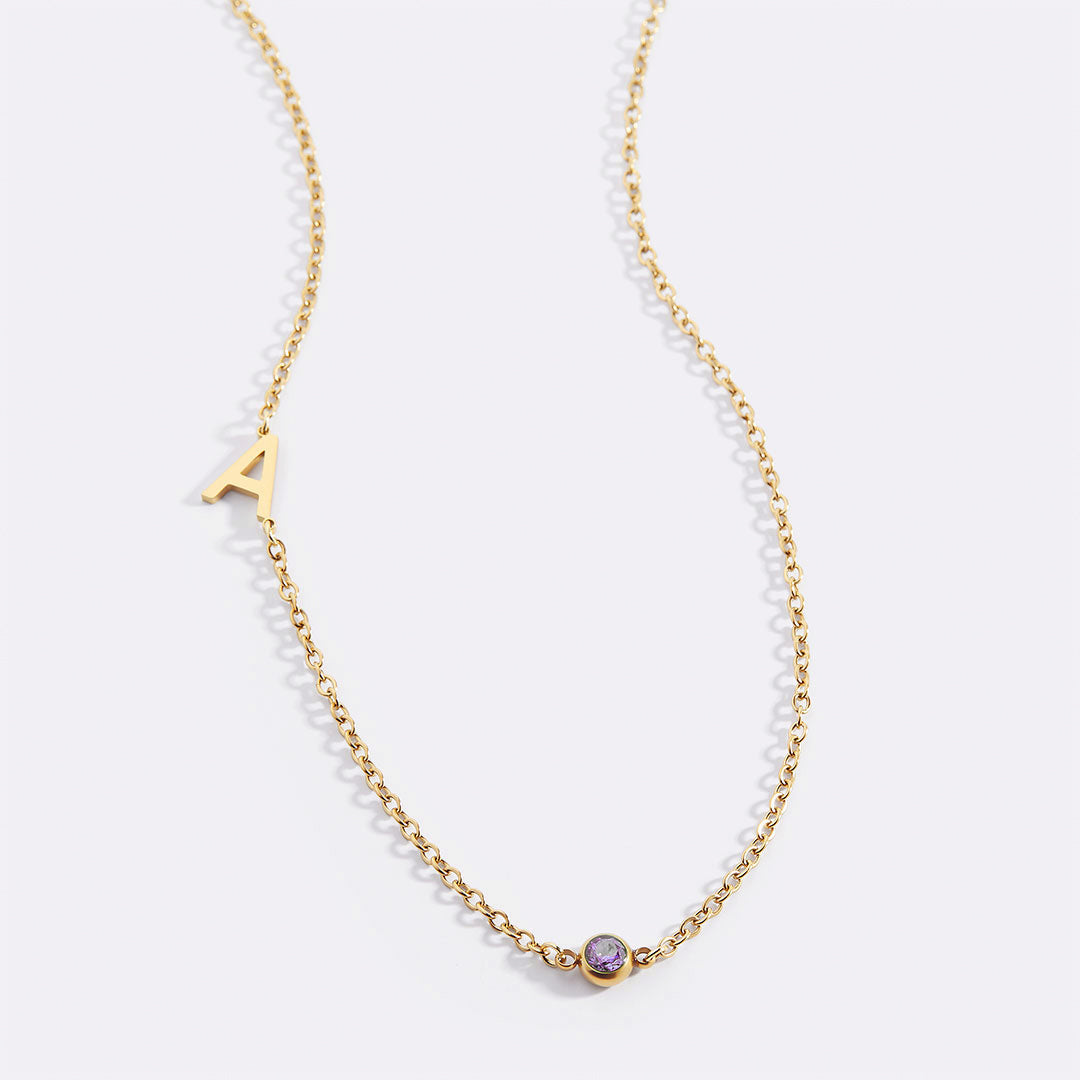 Initial Necklace with Birthstone Accent with June birthstone