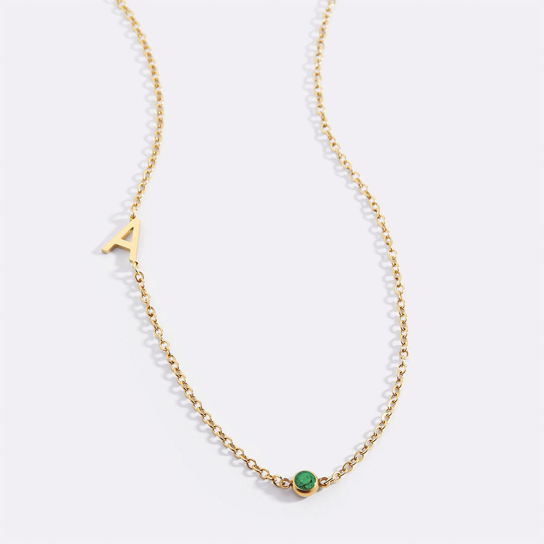Initial Necklace with Birthstone Accent with May birthstone