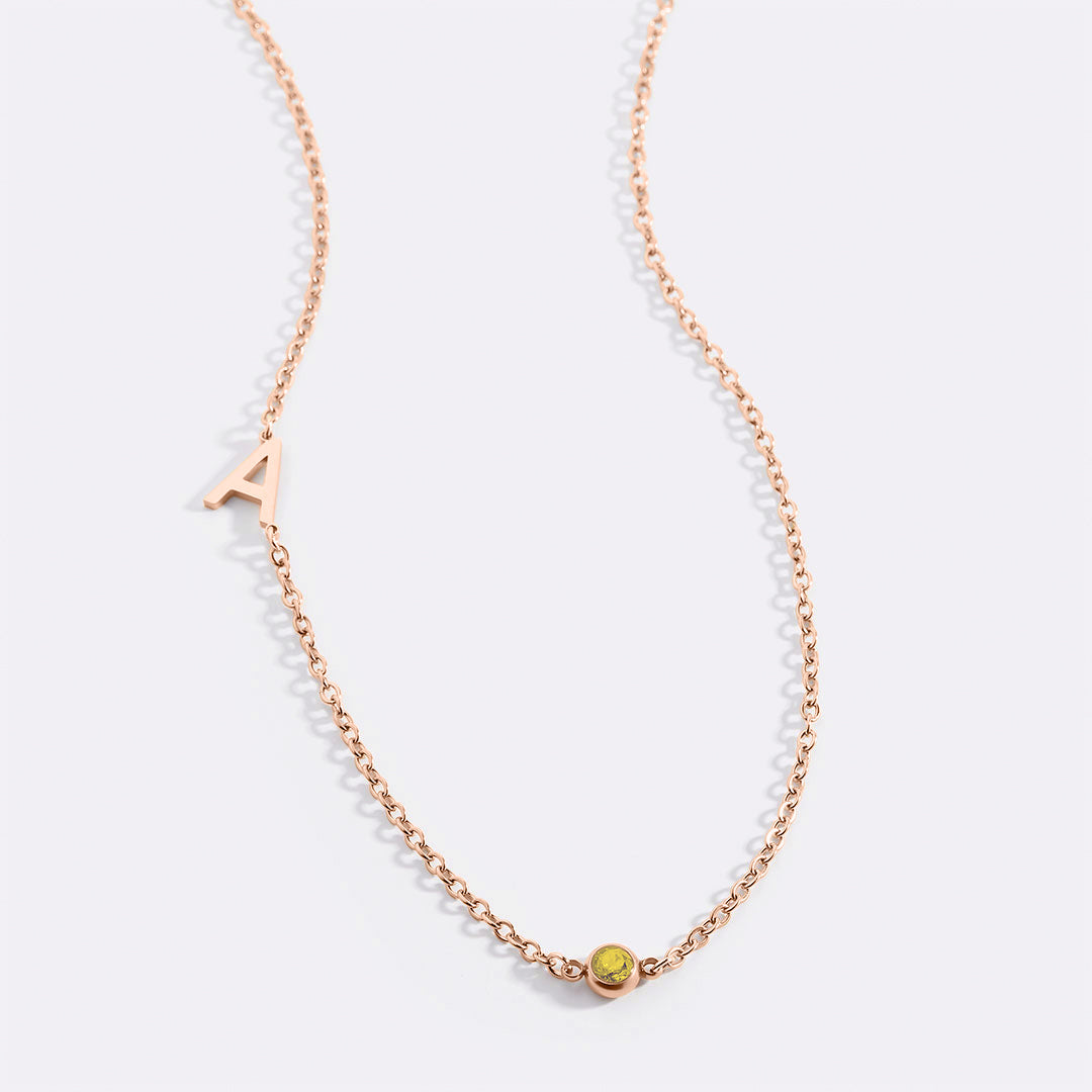 Initial Necklace with Birthstone Accent in rose gold tone with November birthstone