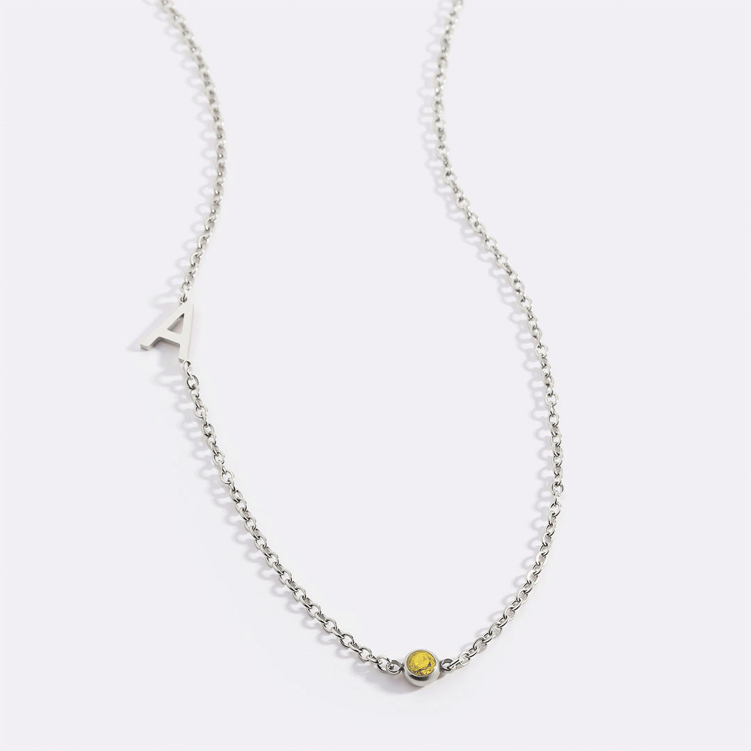 Initial Necklace with Birthstone Accent in 925 sterling silver with November birthstone