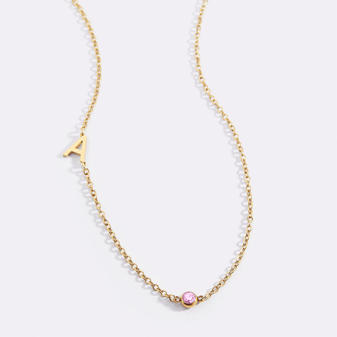 Initial Necklace with Birthstone Accent with October birthstone