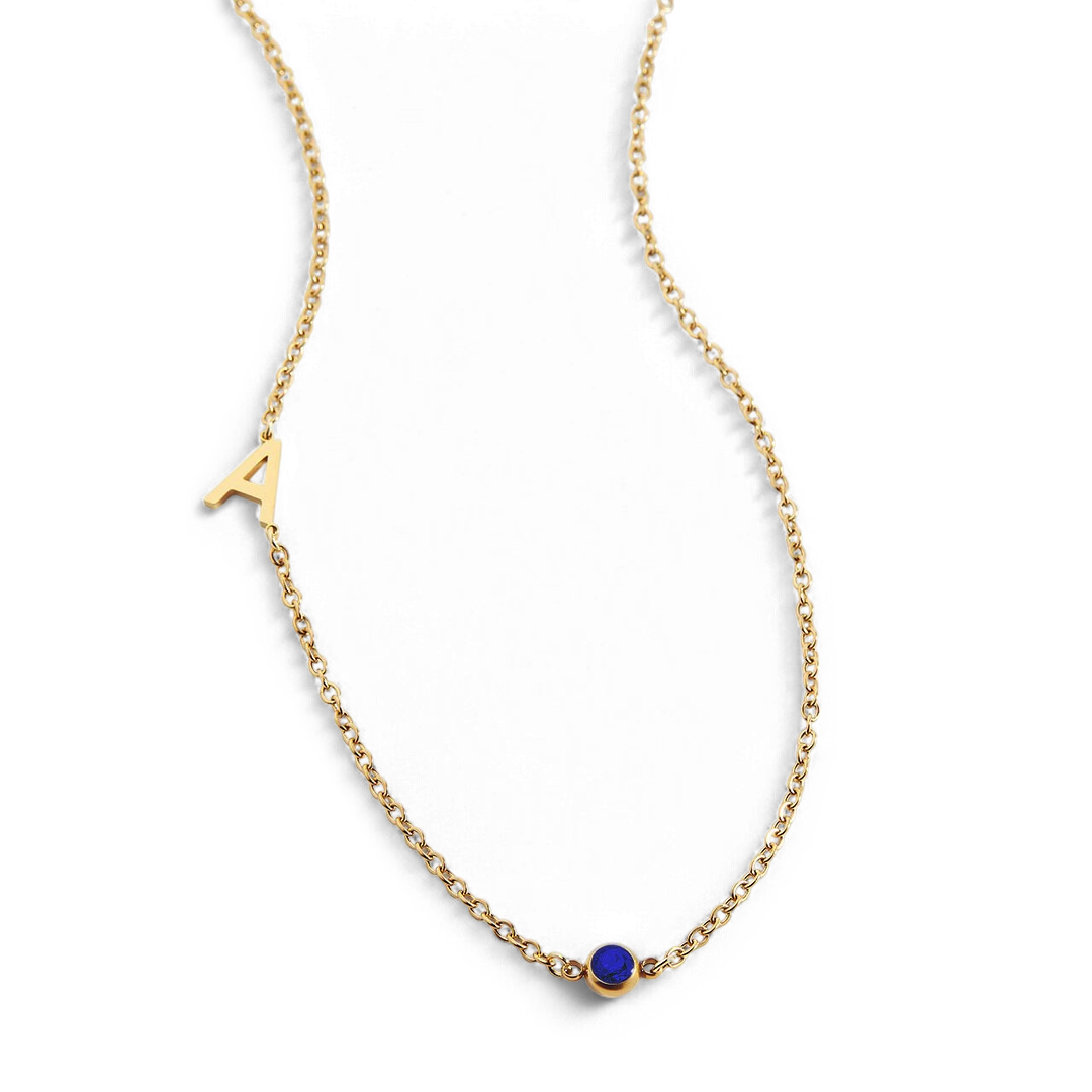 Initial Necklace with Birthstone Accent with September birthstone