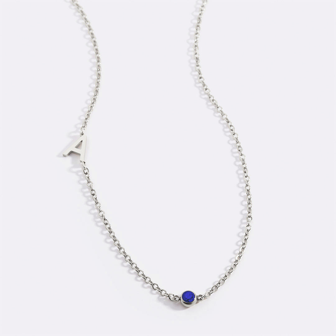 Initial Necklace with Birthstone Accent in 925 sterling silver with September birthstone