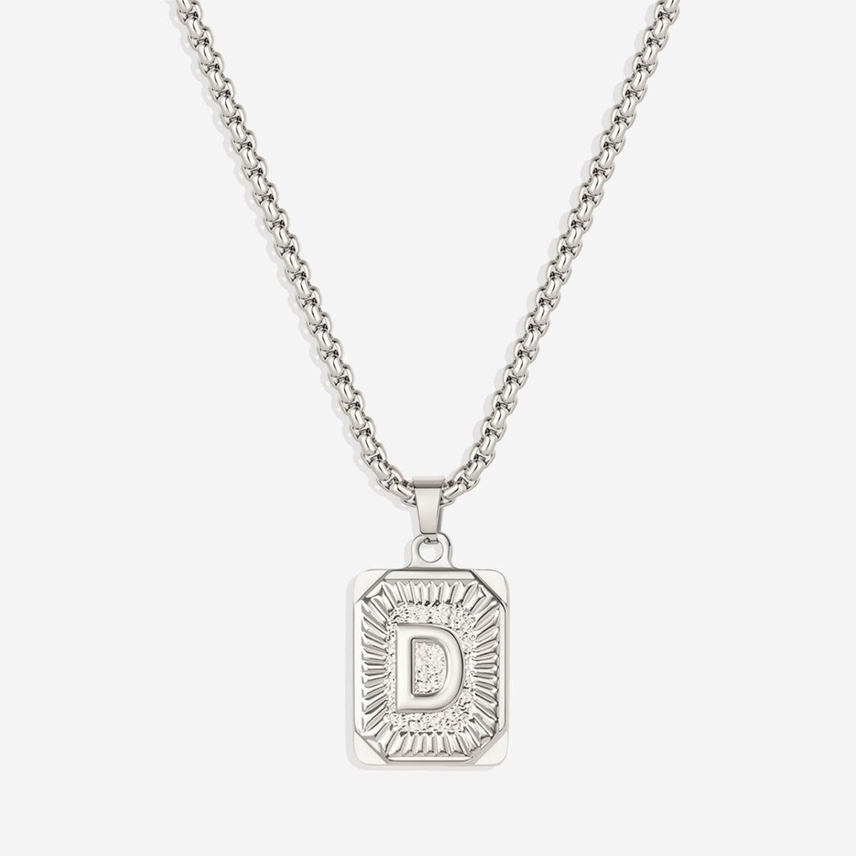 Initial Card Pendant Necklace with Rolo Chain in 925 sterling silver