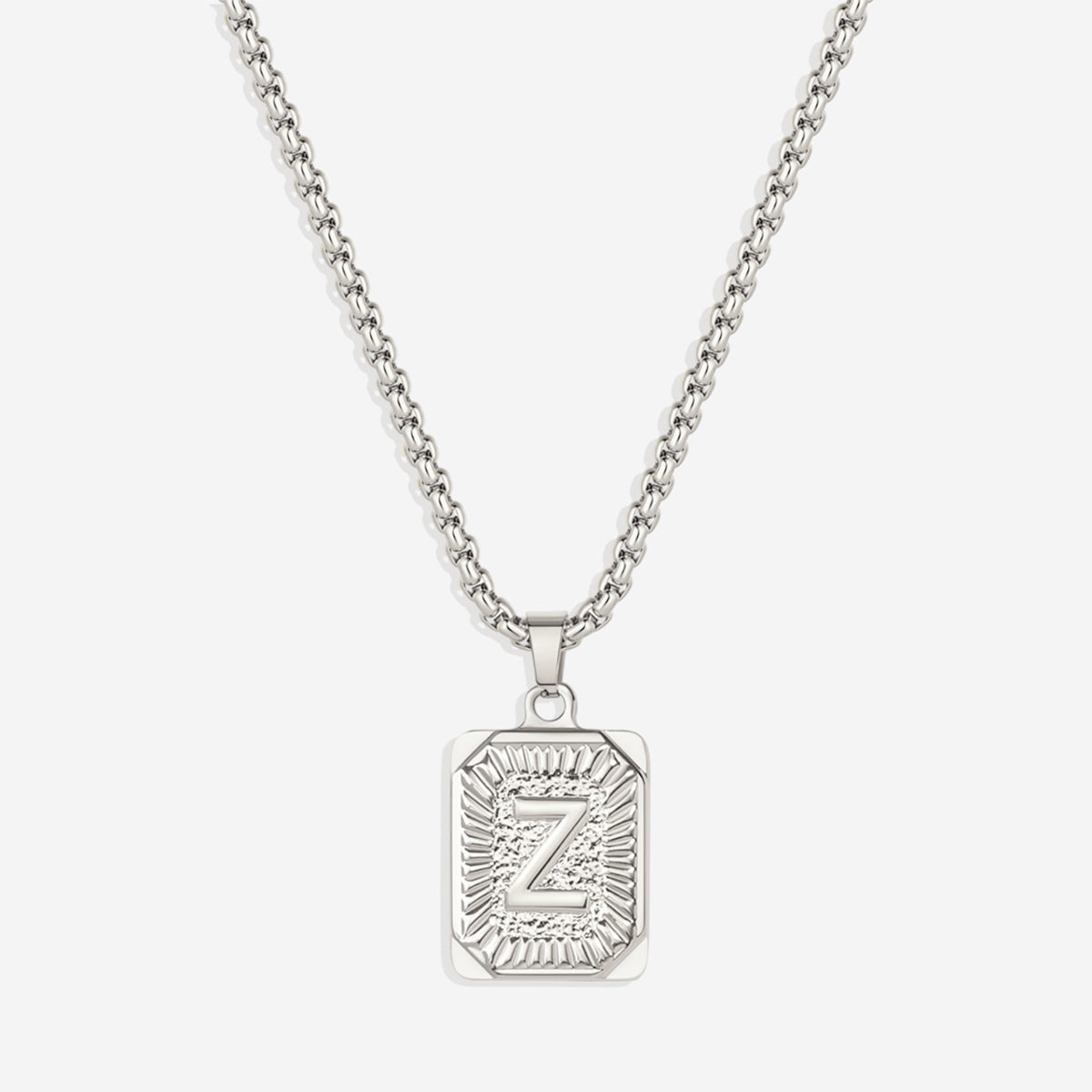 Initial Card Pendant Necklace with Rolo Chain in 925 sterling silver