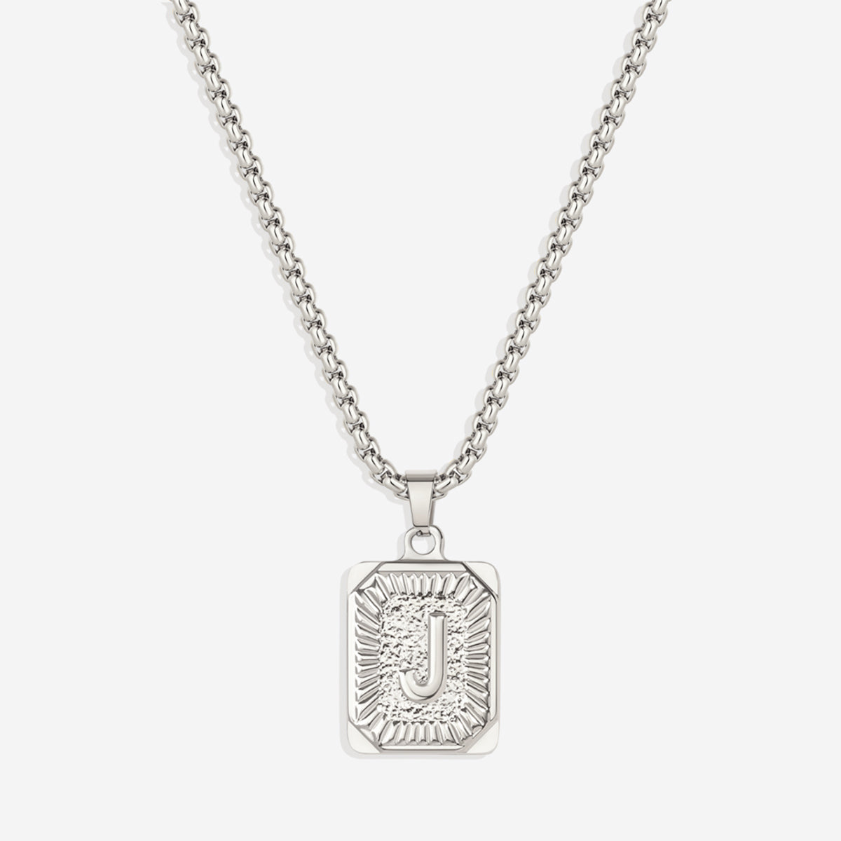 Initial Card Pendant Necklace with Rolo Chain in 925 sterling silver
