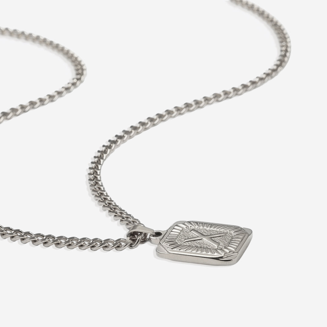 Initial Card Pendant Necklace with Curb Chain in 925 sterling silver