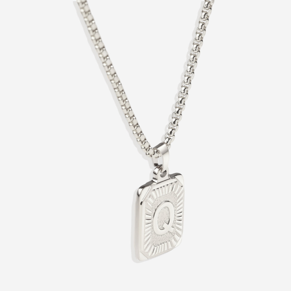 Initial Card Pendant Necklace with Rolo Chain in 925 sterling silver