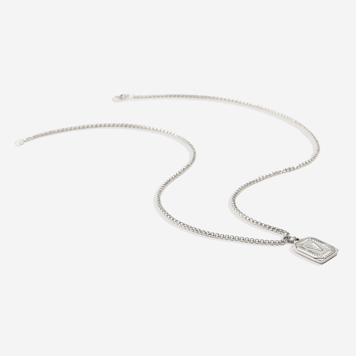 Initial Card Pendant Necklace with Rolo Chain in 925 sterling silver