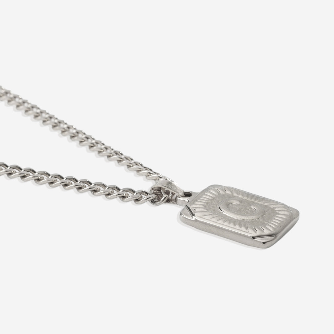 Initial Card Pendant Necklace with Curb Chain in 925 sterling silver